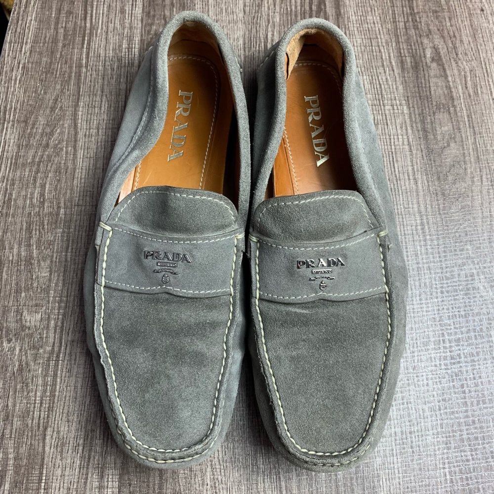 Prada Men's Gray Suede Loafers